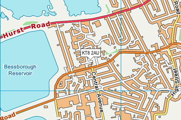 KT8 2AU map - OS VectorMap District (Ordnance Survey)