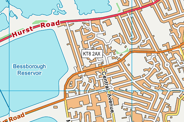 KT8 2AX map - OS VectorMap District (Ordnance Survey)