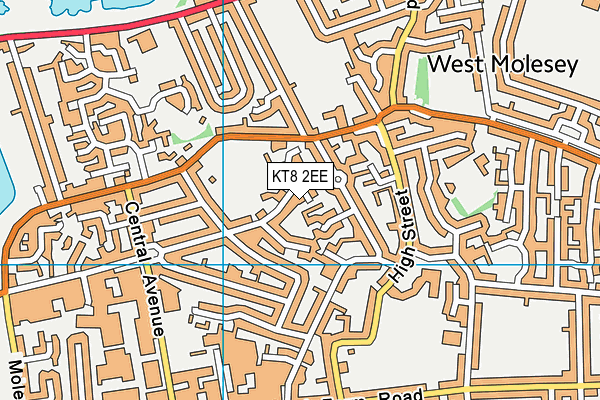 KT8 2EE map - OS VectorMap District (Ordnance Survey)