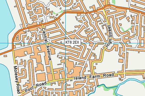 KT8 2EX map - OS VectorMap District (Ordnance Survey)