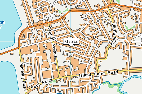 KT8 2EZ map - OS VectorMap District (Ordnance Survey)