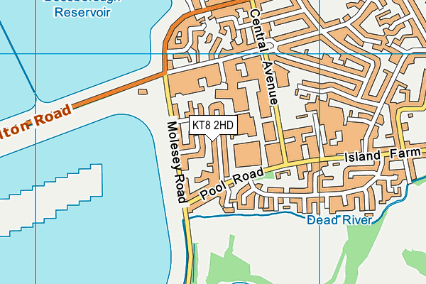 KT8 2HD map - OS VectorMap District (Ordnance Survey)