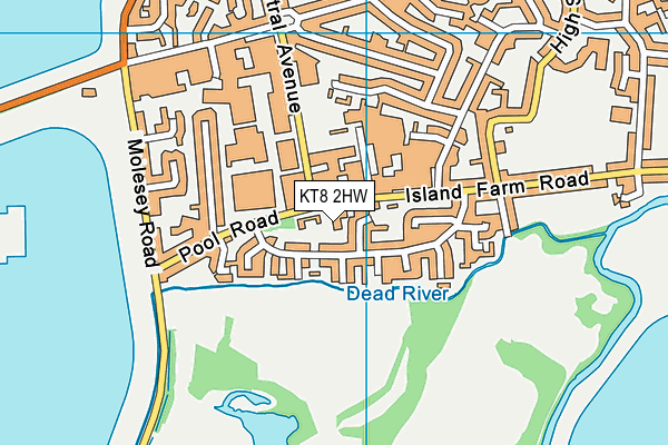 KT8 2HW map - OS VectorMap District (Ordnance Survey)
