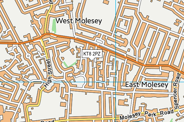 KT8 2PZ map - OS VectorMap District (Ordnance Survey)