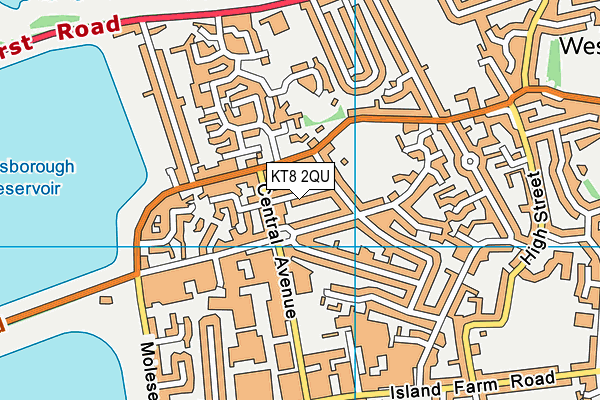 KT8 2QU map - OS VectorMap District (Ordnance Survey)