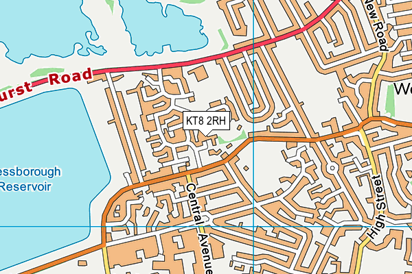 KT8 2RH map - OS VectorMap District (Ordnance Survey)