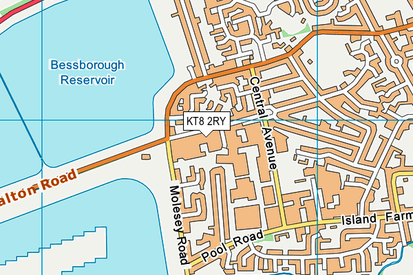 KT8 2RY map - OS VectorMap District (Ordnance Survey)