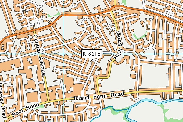 KT8 2TE map - OS VectorMap District (Ordnance Survey)