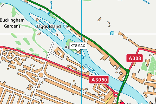 KT8 9AX map - OS VectorMap District (Ordnance Survey)