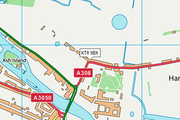 KT8 9BX map - OS VectorMap District (Ordnance Survey)