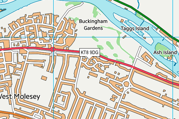 KT8 9DG map - OS VectorMap District (Ordnance Survey)