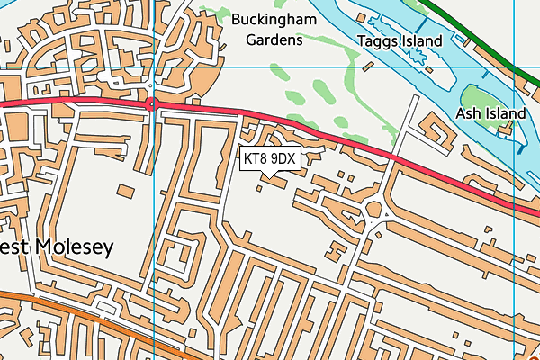 KT8 9DX map - OS VectorMap District (Ordnance Survey)