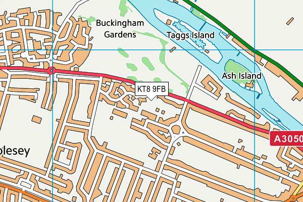 KT8 9FB map - OS VectorMap District (Ordnance Survey)