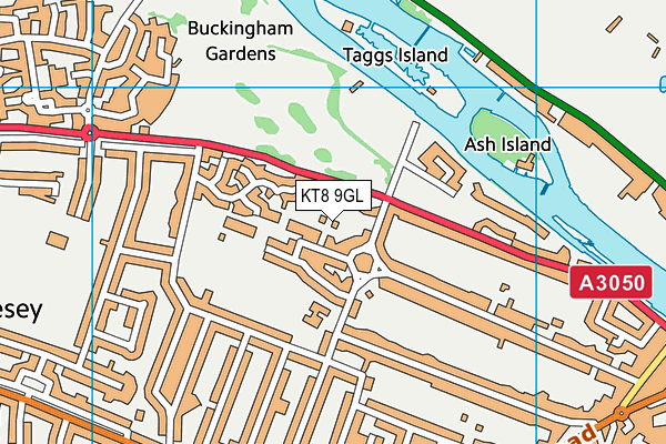 KT8 9GL map - OS VectorMap District (Ordnance Survey)