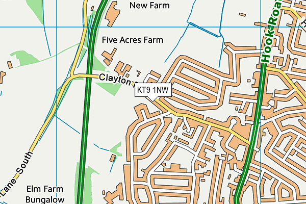KT9 1NW map - OS VectorMap District (Ordnance Survey)