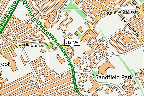 Mill Lane (West Derby Bowls Club) map (L12 7JA) - OS VectorMap District (Ordnance Survey)