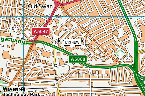 L13 4BW map - OS VectorMap District (Ordnance Survey)