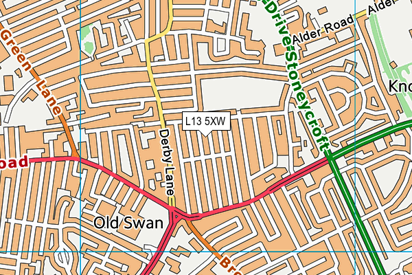 L13 5XW map - OS VectorMap District (Ordnance Survey)