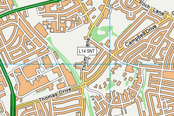 Thomas Lane Playing Fields map (L14 5NT) - OS VectorMap District (Ordnance Survey)