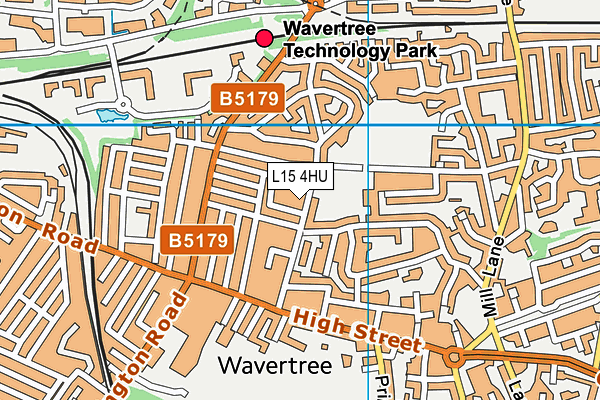 Wavertree Cricket Club map (L15 4HU) - OS VectorMap District (Ordnance Survey)