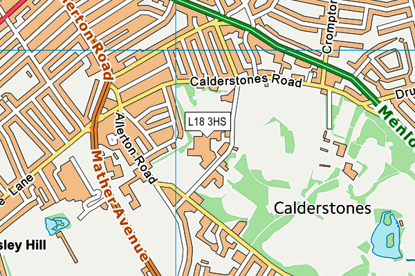 Calderstones School map (L18 3HS) - OS VectorMap District (Ordnance Survey)