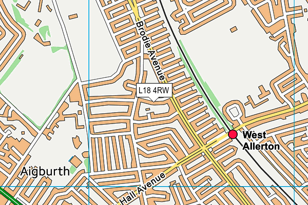 L18 4RW map - OS VectorMap District (Ordnance Survey)