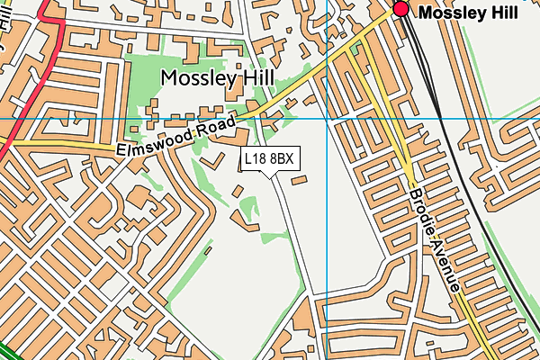 Holts Field Playing Fields map (L18 8BX) - OS VectorMap District (Ordnance Survey)