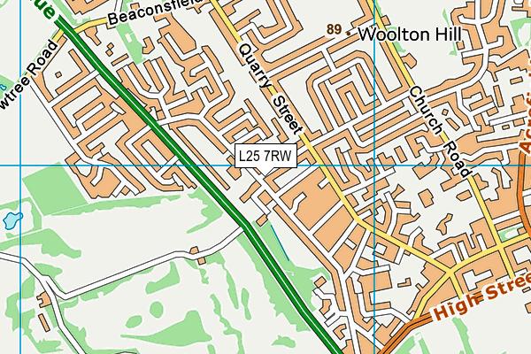 L25 7RW map - OS VectorMap District (Ordnance Survey)