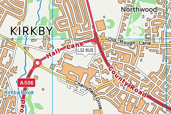 Puregym (Kirkby) map (L32 8US) - OS VectorMap District (Ordnance Survey)
