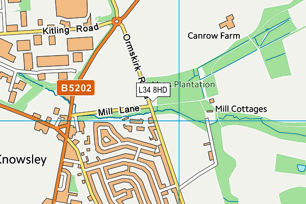 Mill Lane Recreation Ground (Closed) map (L34 8HD) - OS VectorMap District (Ordnance Survey)