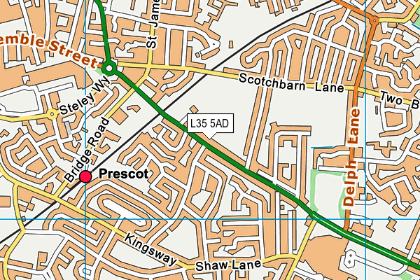 Prescot Leisure Centre (Closed) map (L35 5AD) - OS VectorMap District (Ordnance Survey)