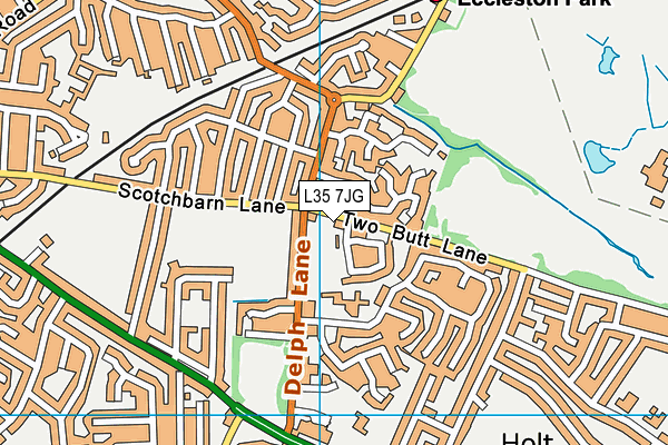 Two Butt Lane Playing Fields map (L35 7JG) - OS VectorMap District (Ordnance Survey)
