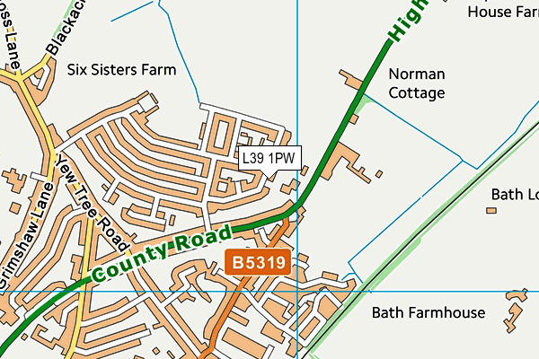 L39 1PW map - OS VectorMap District (Ordnance Survey)