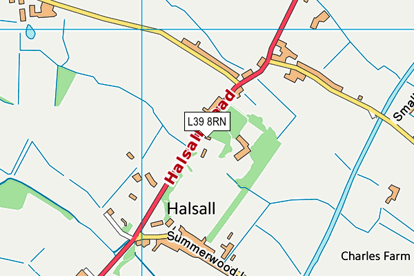 Halsall Memorial Hall And Playing Fields map (L39 8RN) - OS VectorMap District (Ordnance Survey)