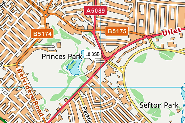 Princes Park (Liverpool) map (L8 3SB) - OS VectorMap District (Ordnance Survey)