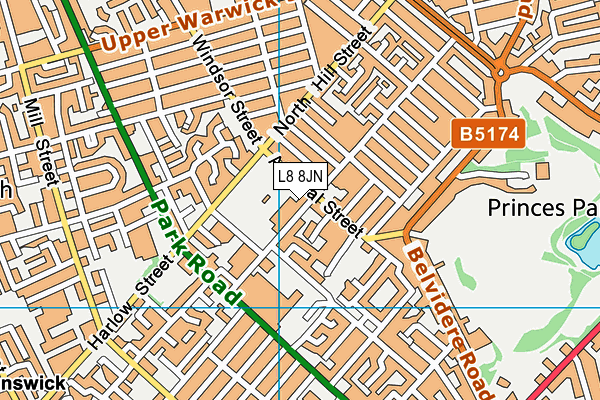 Admiral Street Recreation Ground map (L8 8JN) - OS VectorMap District (Ordnance Survey)