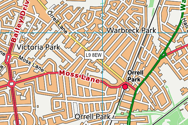 L9 8EW map - OS VectorMap District (Ordnance Survey)