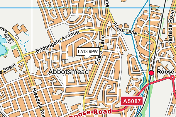 LA13 9PW map - OS VectorMap District (Ordnance Survey)