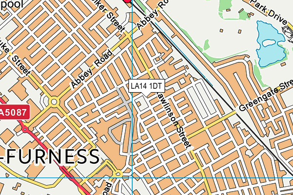 LA14 1DT map - OS VectorMap District (Ordnance Survey)