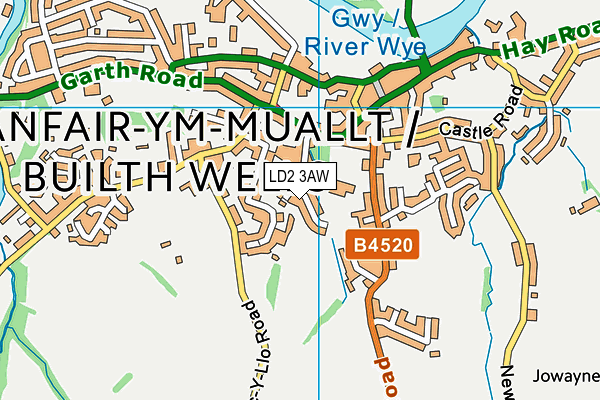 LD2 3AW map - OS VectorMap District (Ordnance Survey)