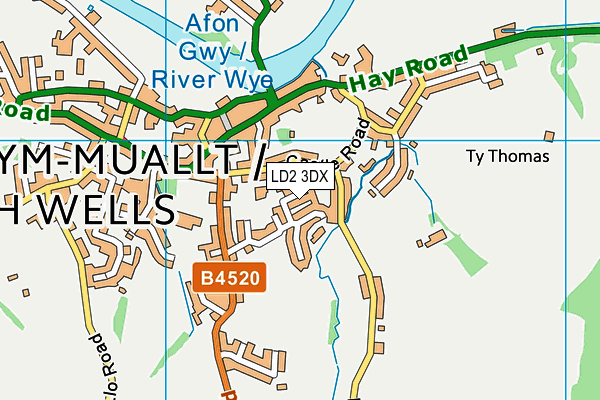 LD2 3DX map - OS VectorMap District (Ordnance Survey)