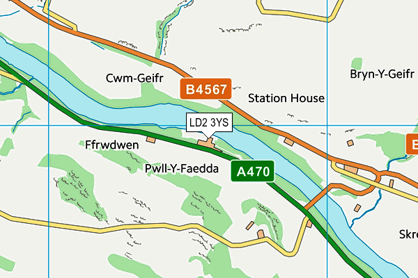 LD2 3YS map - OS VectorMap District (Ordnance Survey)