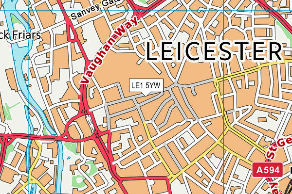 LE1 5YW map - OS VectorMap District (Ordnance Survey)