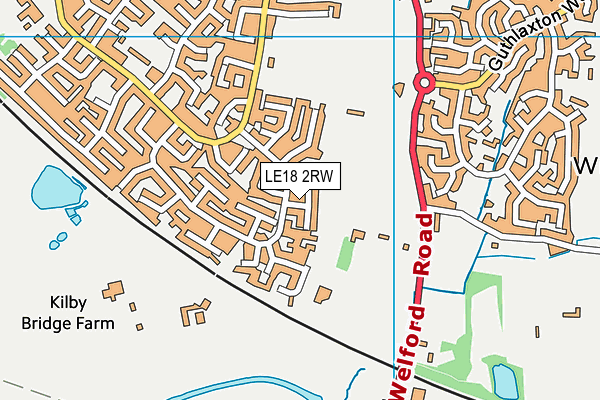 LE18 2RW map - OS VectorMap District (Ordnance Survey)