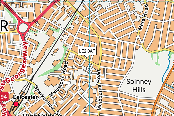 LE2 0AF map - OS VectorMap District (Ordnance Survey)