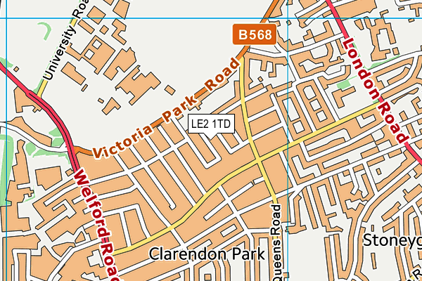 LE2 1TD map - OS VectorMap District (Ordnance Survey)