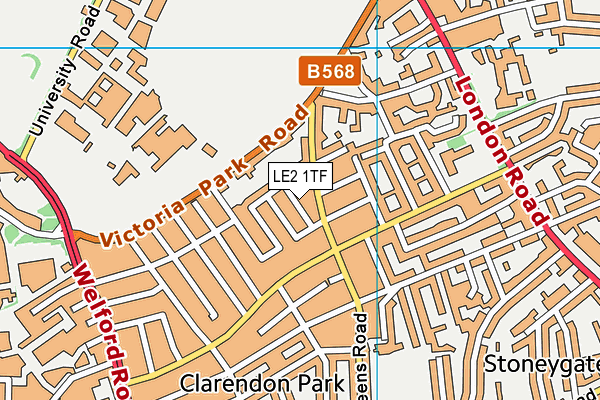 LE2 1TF map - OS VectorMap District (Ordnance Survey)