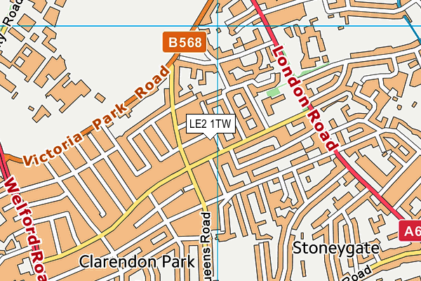 LE2 1TW map - OS VectorMap District (Ordnance Survey)