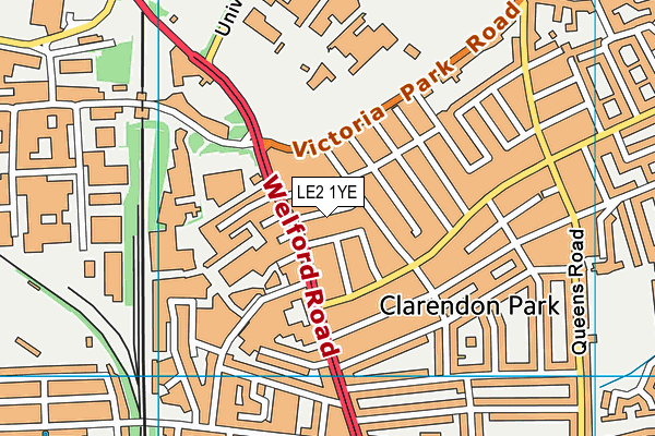 LE2 1YE map - OS VectorMap District (Ordnance Survey)