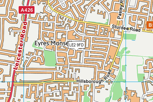 LE2 9FD map - OS VectorMap District (Ordnance Survey)